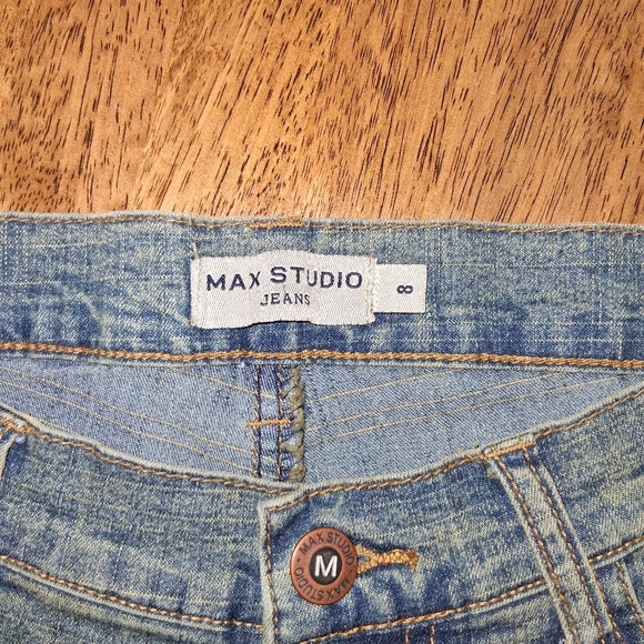 Max Studio Flare Strech Suede side laced Blue Jeans Y2K Size 8 - Picture 5 of 8